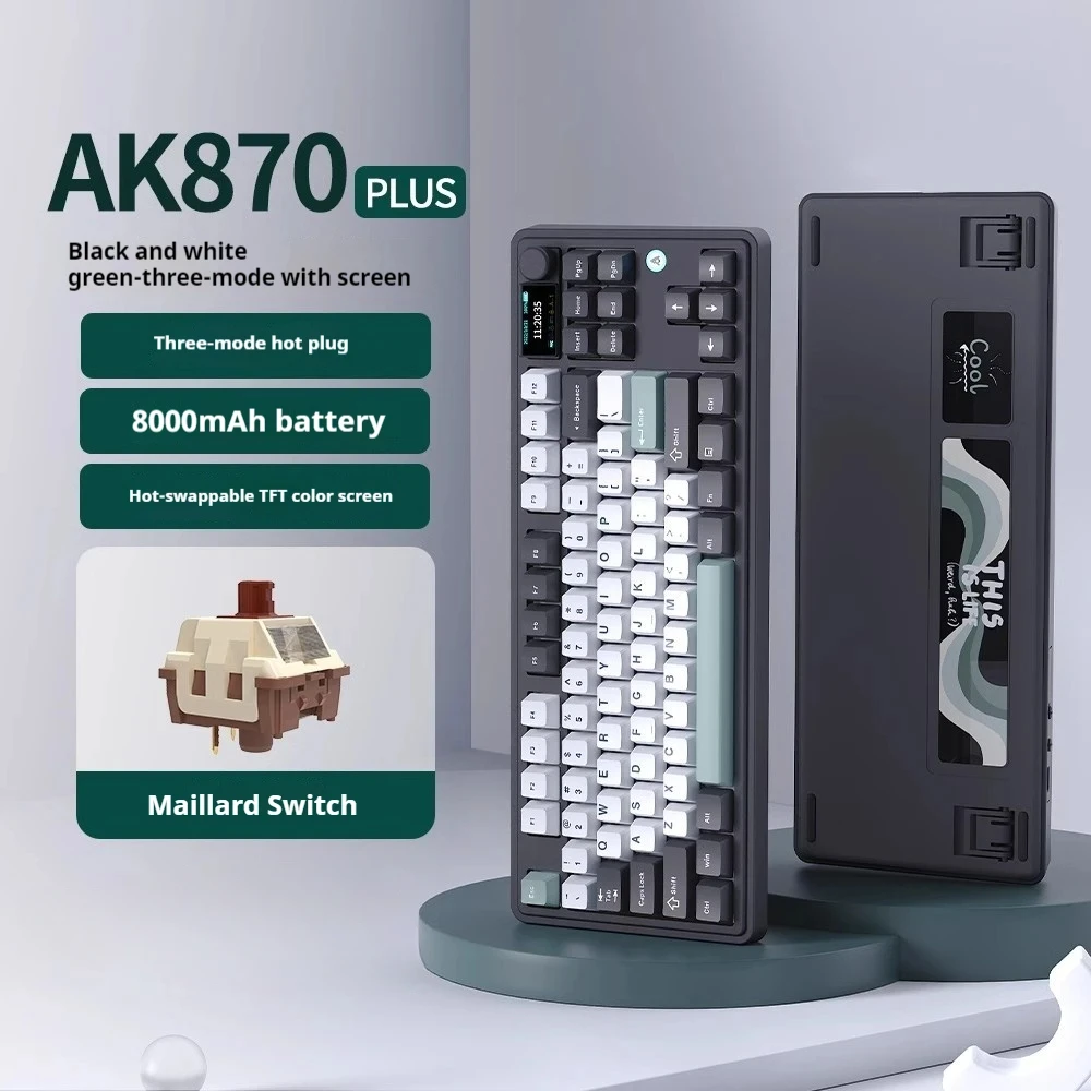 AJAZZ AK870 PLUS لوحة المفاتيح الميكانيكية المصنوعة من سبائك الألومنيوم مفتاح كامل قابل للتبديل السريع وخالية من الصراع متعددة الوظائف مقبض لوحة مفاتيح الألعاب