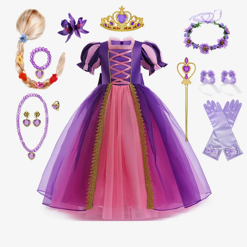 

Rapunzel Princess Dress for Girls Summer Fancy Kids Birthday Halloween Carnival Party Cosplay Disguise Costume Ball Gown Outfit