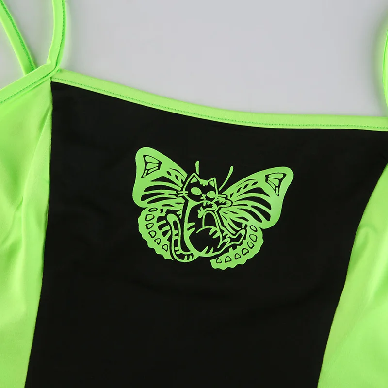Goth Dark Techwear Cyber Gothic Aesthetic 2 Piece Sets Butterfly Print Patchwork Women Camis Punk Fishnet Buckle Crop Shrug Tops