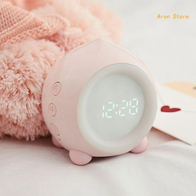 Réveil enfant rose 1 pièce, veilleuse de chambre à coucher pour filles  garçons, 5 sonneries, contrôle tactile et fonction Snooze rechargeable