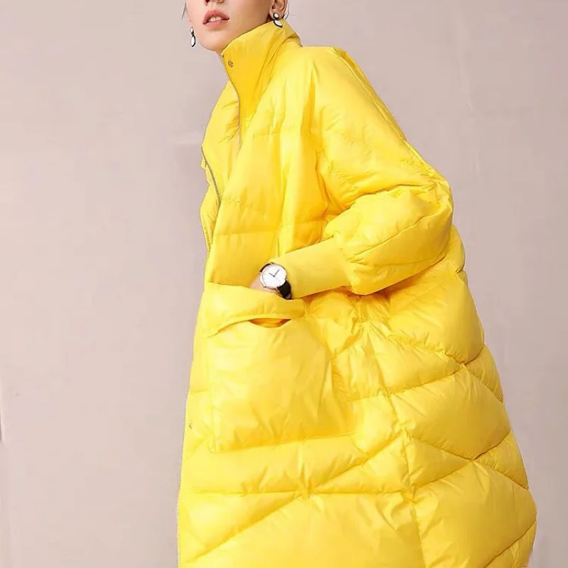 

Sandro Rivers Yellow Bread Shape down Jacket Women's Thick Mid-Length Winter Clothes Korean Style Loose Coat Long down Jacket