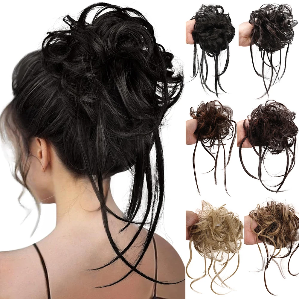 

Synthetic Messy Bun Elastic Hairpieces Curly Scrunchie Black Blonde Brown Chignon Band Updo Donut Natural Fake Hair For Women