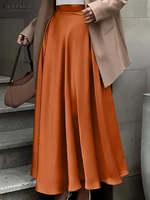 2025 Stylish Autumn High Waist Party Satin Skirts ZANZEA Women Jupe Plus Size Solid A-line OL Work Faldas Saia Maxi Long Skirt - Image 2