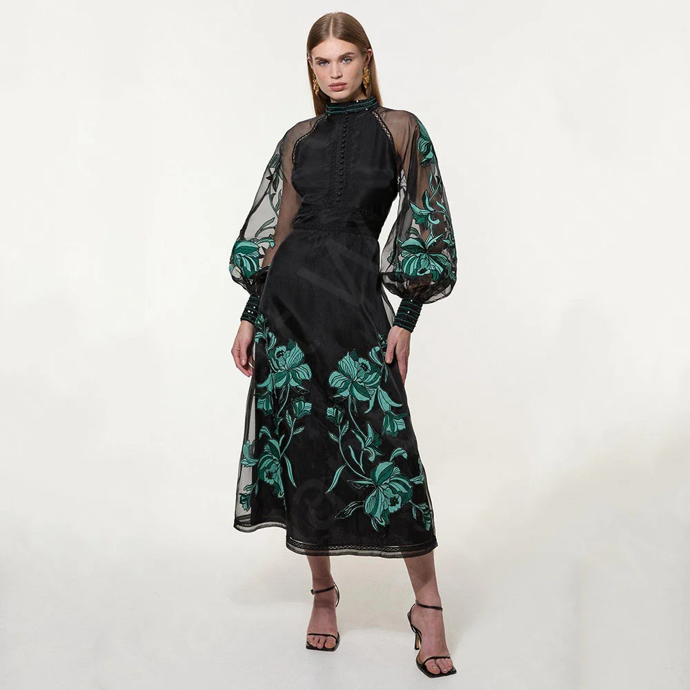 Amelia by Scherezade Women Pret Luxury Ramen Silk 3 Piece Maavi - Festive Collection