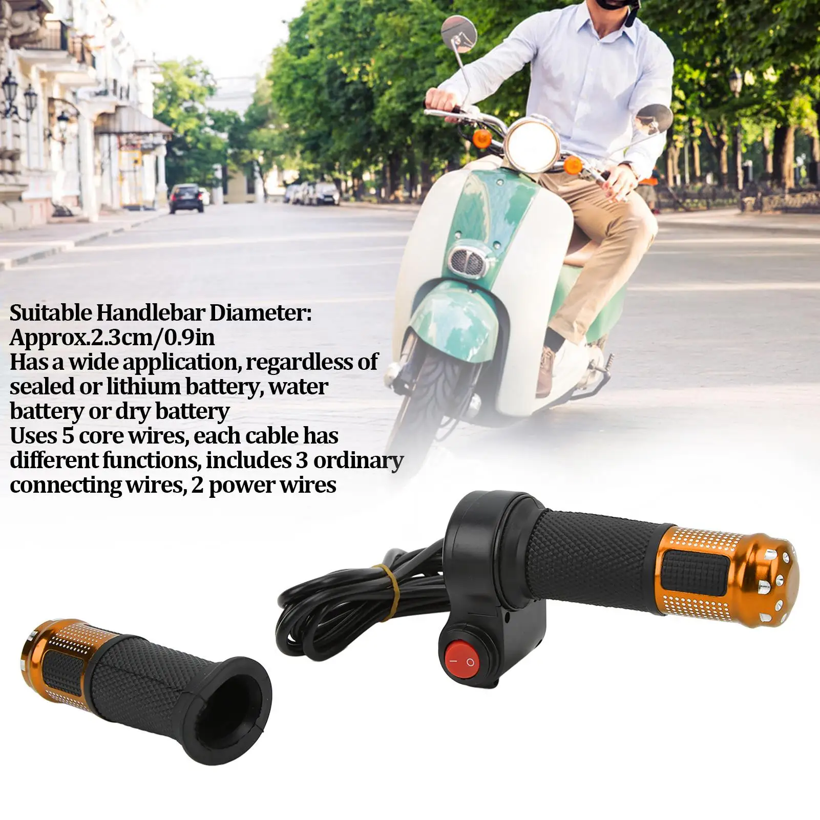 Electric Bike Twist Throttle Handle with 5 Wires for E-Bike Scooter Accessory