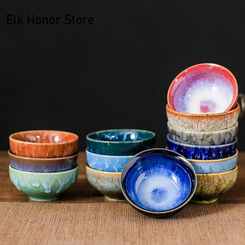 Tea Cup 45ml Household Ceramic Kiln Change Master Cup Tasting Satin Blue Water Tea Bowl Jianzhan Teahouse Cha Teaware