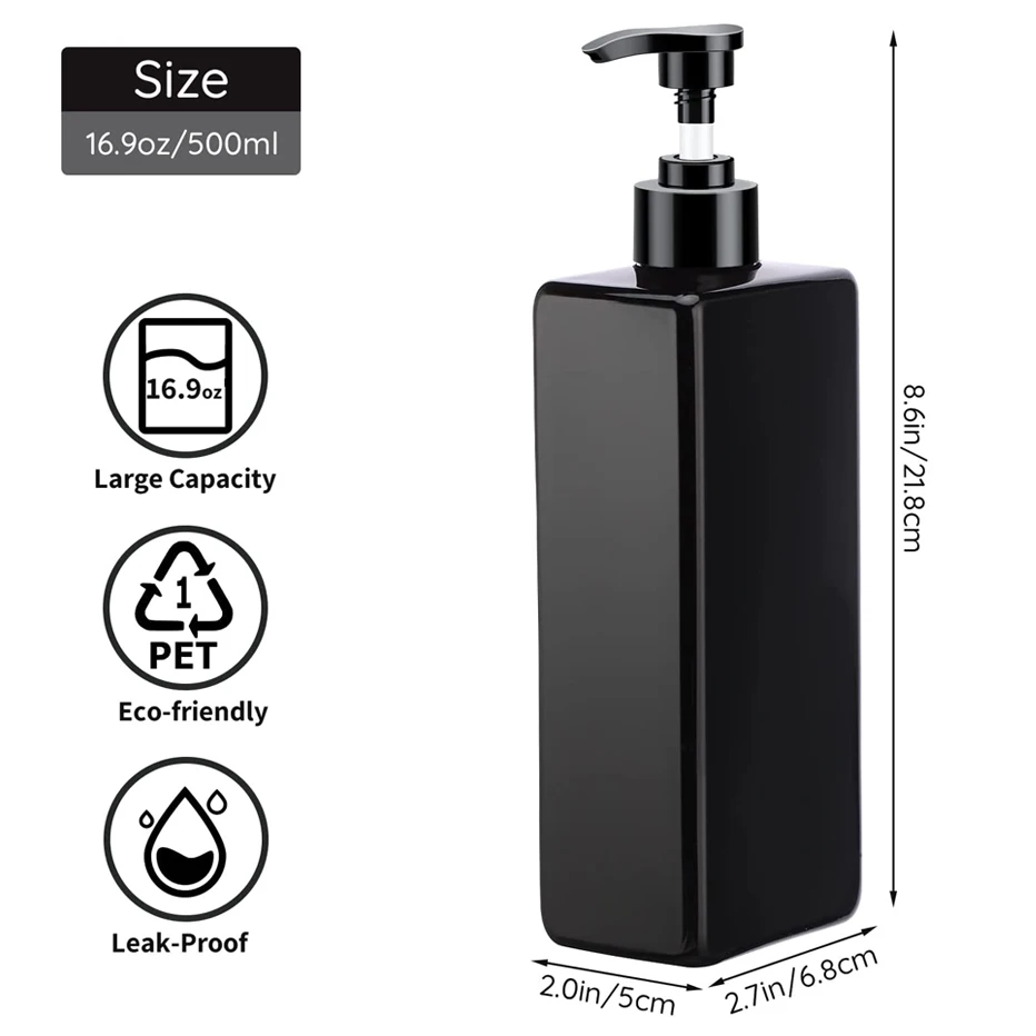 500ml Refillable Shampoo Conditioner Bottles Pump Dispenser