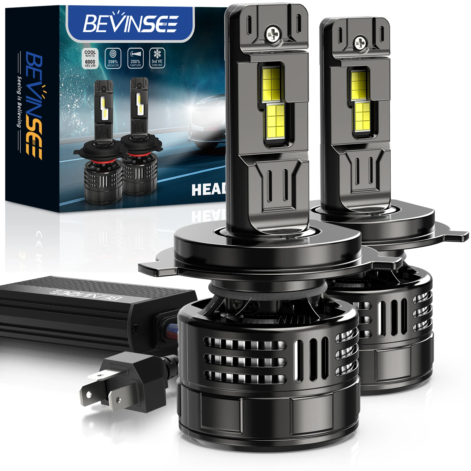 Bevinsee H4 LED Headlight Canbus Error Free H8 H9 H11 H7 LED Bulb High Power 9005 HB3 9006 HB4 9012 Lights For Car 150W 28000LM