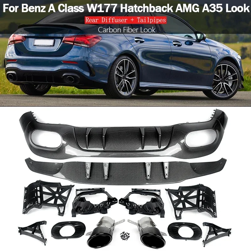 

FOR MERCEDES A CLASS W177 HATCHBACK AMG A35 LOOK REAR DIFFUSER & TAILPIPES 2019+