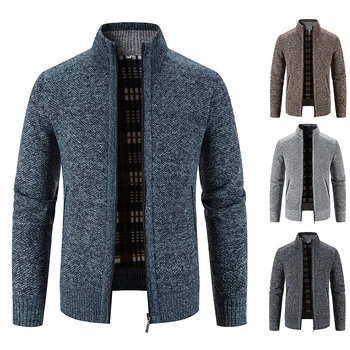 Men's Knit Jacket Super Soft Sweater Cadigan Zipper Up Winter Thickened Warm Jumper Smart Casual Clothing Homme Cold Overcoat