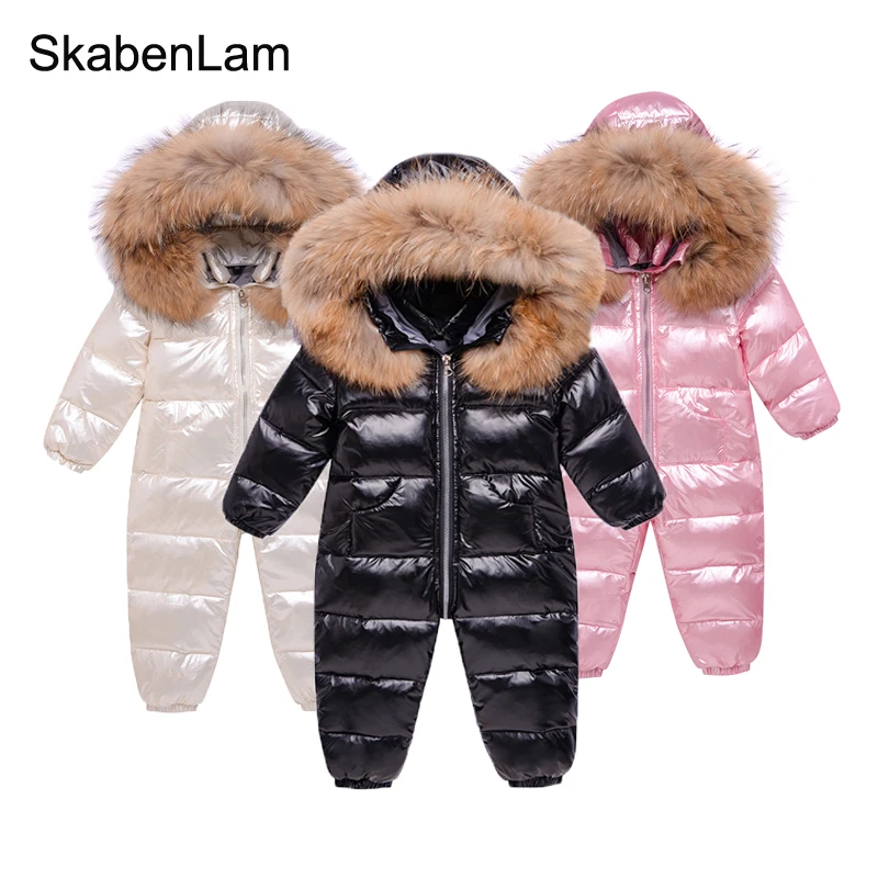 Winter Kids Jumpsuit Overalls for Boy Children Thick Ski Suit Girl Duck Down Jacket Toddler Baby Snowsuit Fur Coat 0-3Years Down Jacket Children Jackets