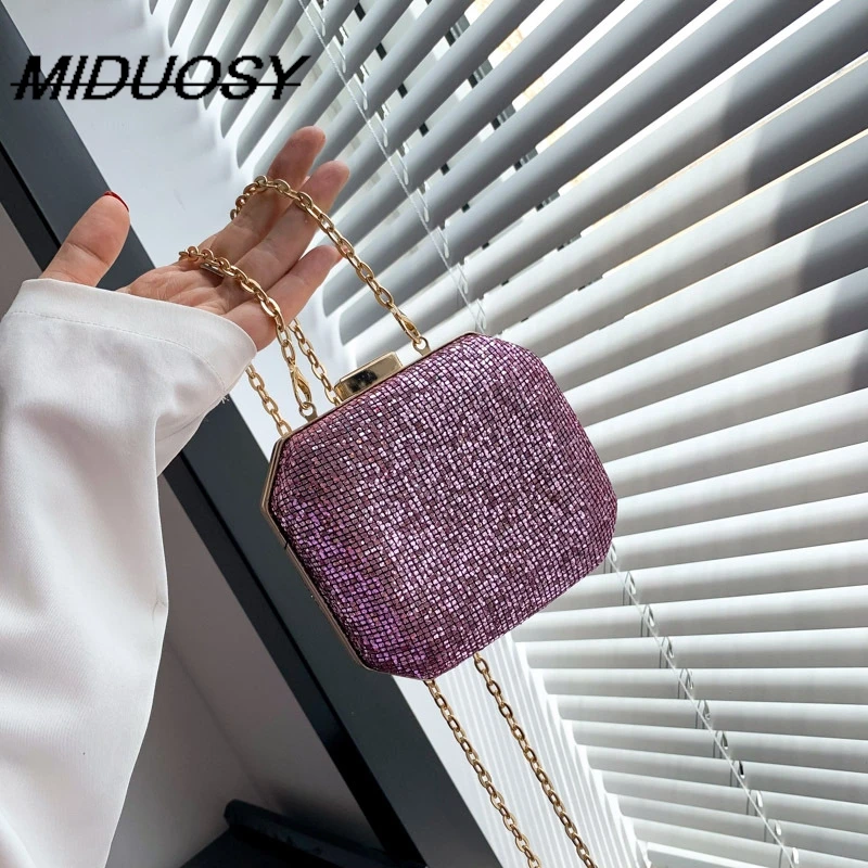 

Foreign Trade New Internet Celebrity Women's Bag Mini Dinner Clutch Fashion Shiny Surface Stick-on Crystals Box Bag Chain