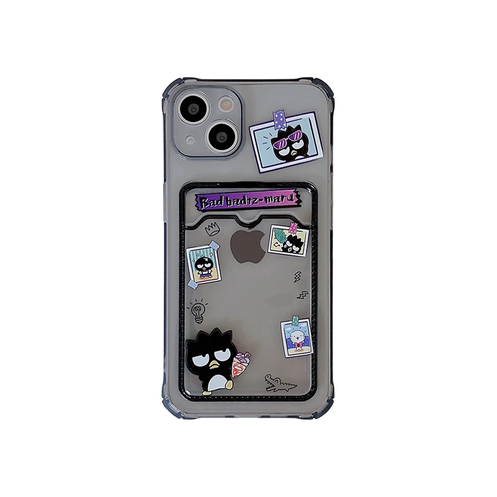 thumbnail image 1 of Funda transparente con patrón de Hello Kitty para iPhone, carcasa suave de TPU con ranura para tarjeta y soporte de bolsillo para modelos 7, 8, 14 Plus, 13, 12, 11 Pro Max, X, XR, XS Max, 1 of 5
