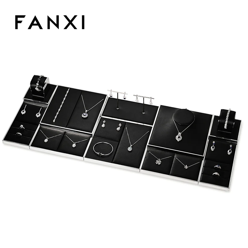 Black leather metal jewelry display props, high-end watches, necklaces, ring counters, jewelry display racks