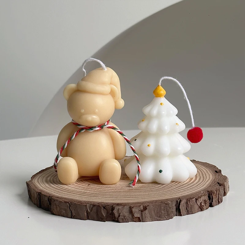 Creative Christmas Tree Candle Mini Atmosphere Cartoon Bear Shape Candle Xmas New Year Decor Handmade DIY Gift - Image 5