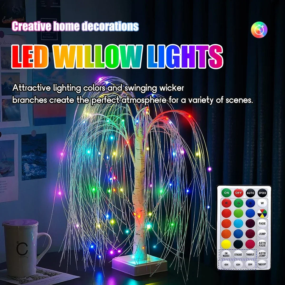 

LED Colorful Willow Tree Lights Christmas Decor Lights remote control 7 Modes For Halloween Holiday Gifts Birthday Wedding Party
