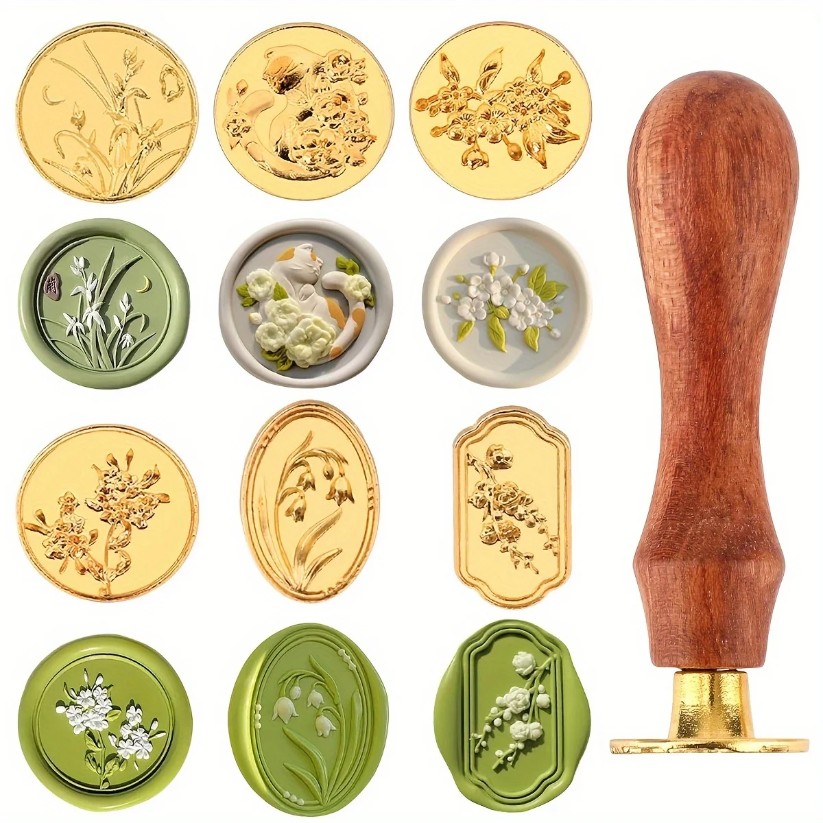 6-teiliges Blumen-Wachssiegel-Stempelset mit abnehmbarem Holzgriff – Vintage-Stil, ideal für Hochzeits- und Geburtstagseinladungen