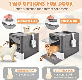 Cat Box with Litter Mat and Scoop, Large Foldable Litter Box with Lids, Free in& Out Covered Kitty Box 4