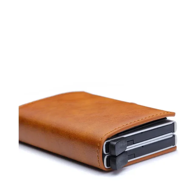 Antitheft Men id Bank Credit Card Holder Double Rfid Blocking Wallet Leather Security Aluminum Box Metal Purse Cardholder Case 3