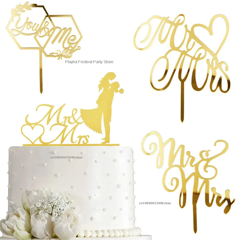 Gold Lover MR MRS Cake Topper 1pc Wedding Engagement Cake Decoration