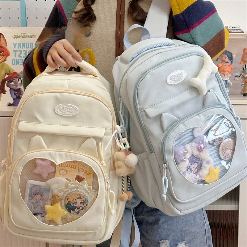New Fahion Kawaii Backpack with Transparent Pocket Back To School Backpacks Large Capacity School Bags Ita Backpacks for Girl 1