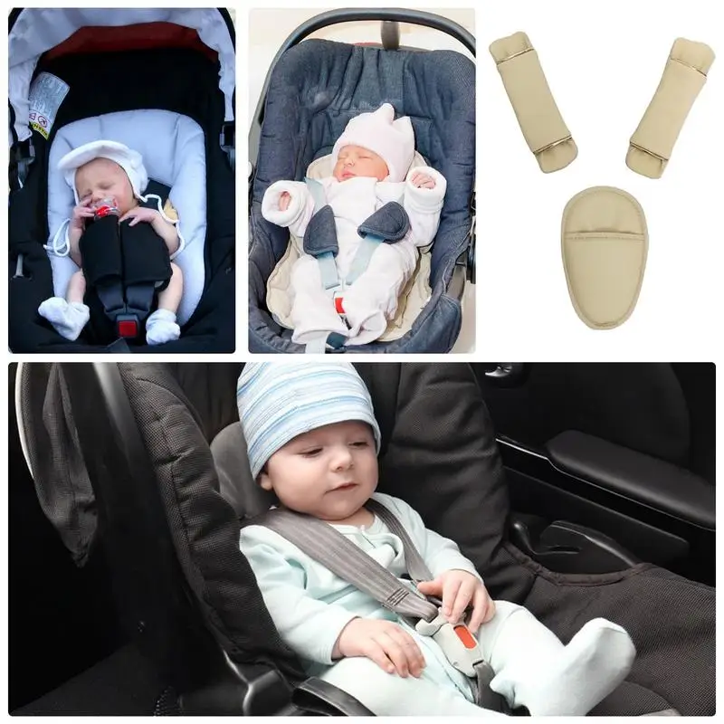 Kids Seat Belt Protector Set Safety Belt Leather Soft Seat Cover Cute Strap Pads With Crotch Pad Anti-Slip
