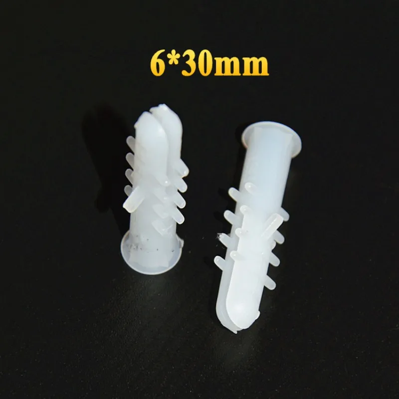 100Pcs White Plastic Expansion Pipe M6*30mm M8*40mm Rubber Plug Plastic Pipe Nylon Column Expansion Screw Anchor Plug Wall
