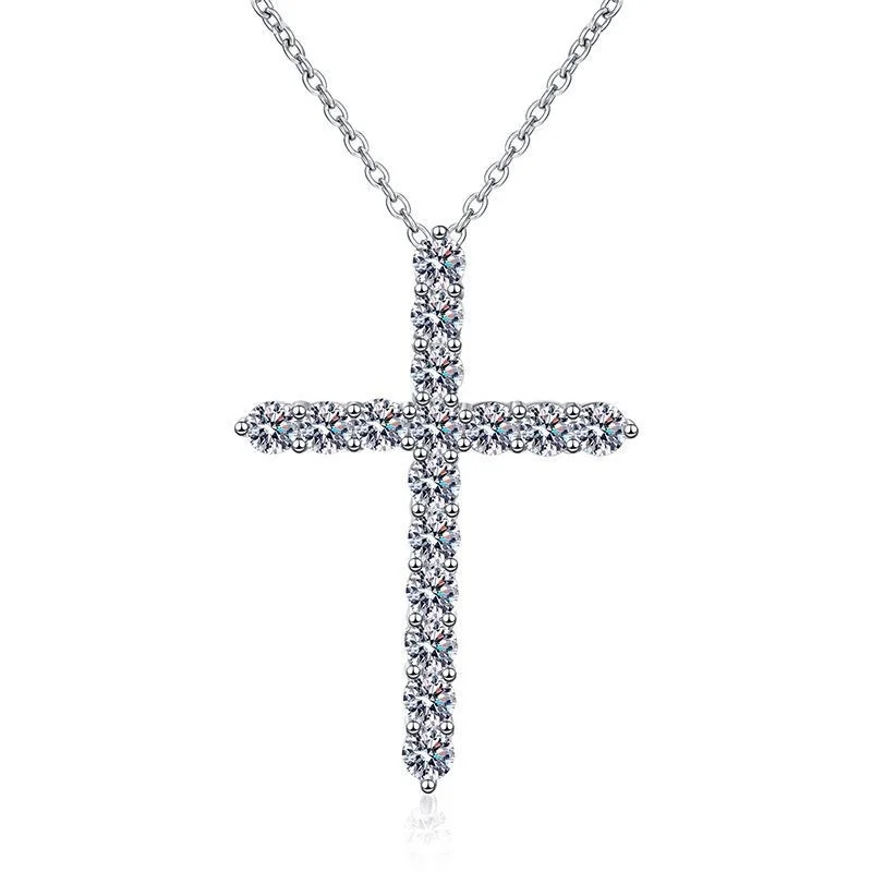 

ZFSILVER Fashion Luxury Classic s925 Silver Moissanite 1.6 ct Cross Pendants Necklaces Charm For Women Accessories Jewelry XL016