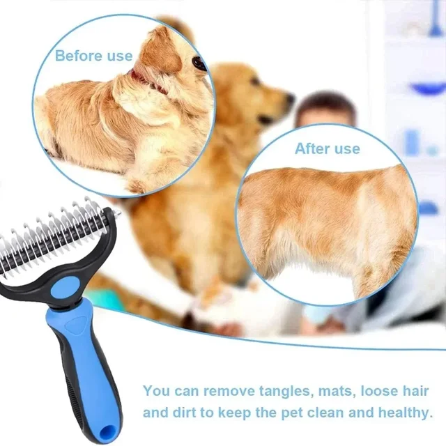 Pet Deshedding Brush Double Sided Pet Grooming Tool for Shedding and Dematting - Stainless Steel Dog Comb with Effective Results 5