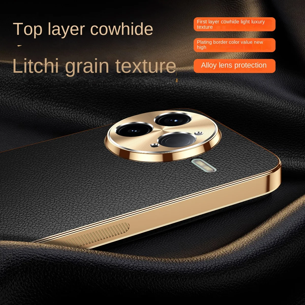 Luxury PU Leather Plating Lens Protective Back Cover Case - Premium Phone Shell