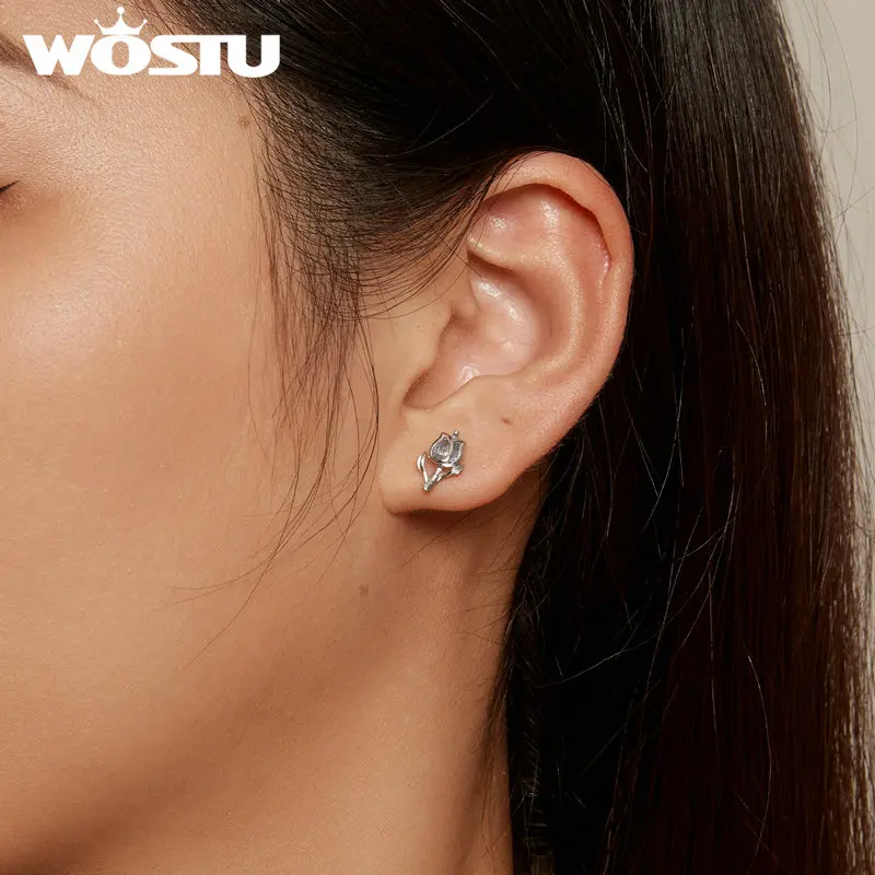 WOSTU 새로운 도착 튤립 귀걸이 오프닝 링 세트 여성을위한 스피넬 귀 스터드 파인 쥬얼리 파티 날짜 선물