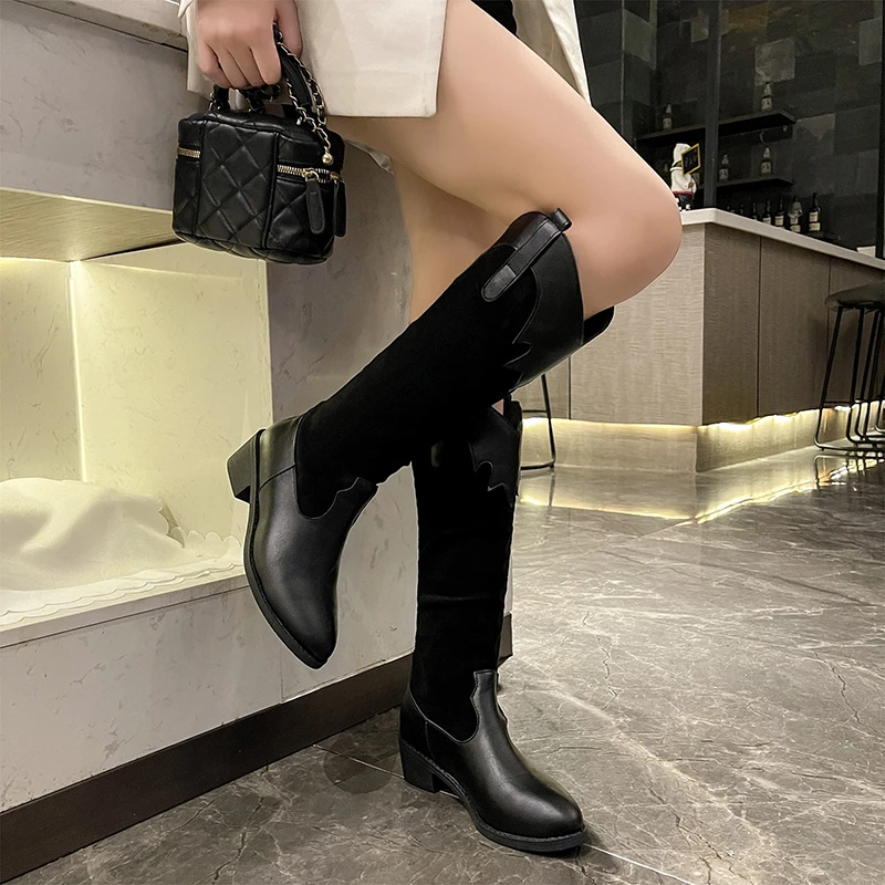 Medium Heel Soft-soled High Boots Versatile Foreign Comfortable Breathable Fashion Boots  Spring and Autumn New Women's Boots