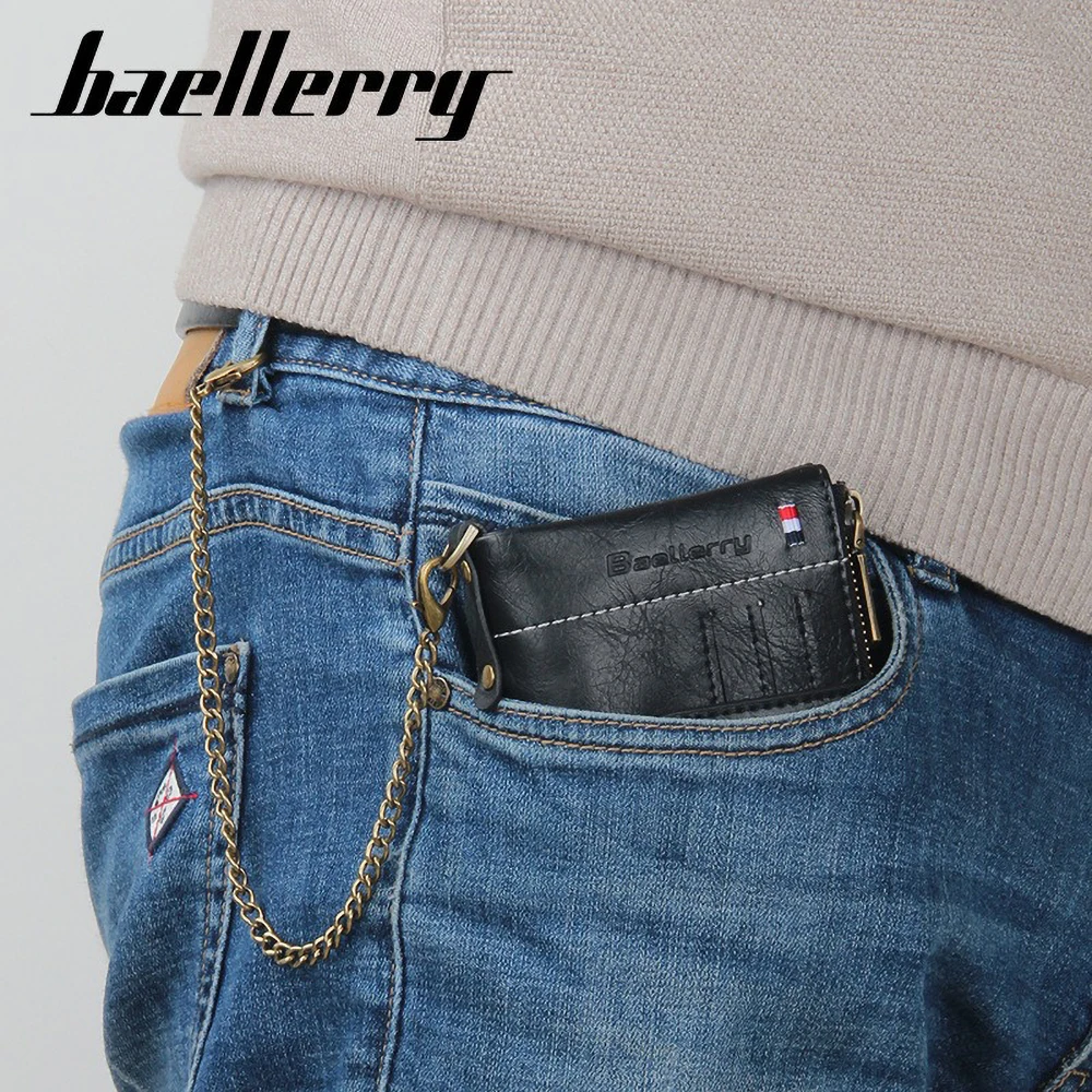 Compact Anti-Theft Wallet for Men PU Leather Zipper Multi-Slots ID Window Business Card Organizer Gift