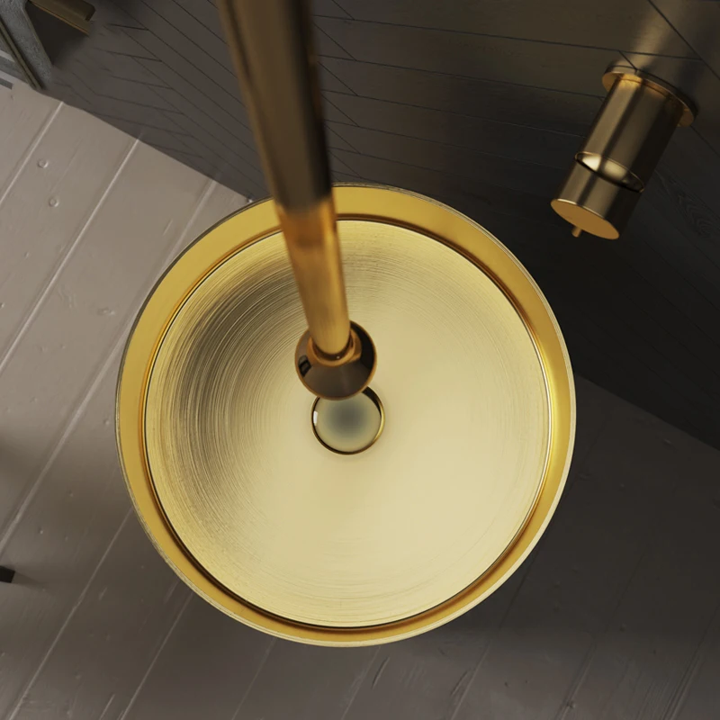 304 stainless steel round column basin floor type golden floor wash basin hotel toilet integrated type toilet sink