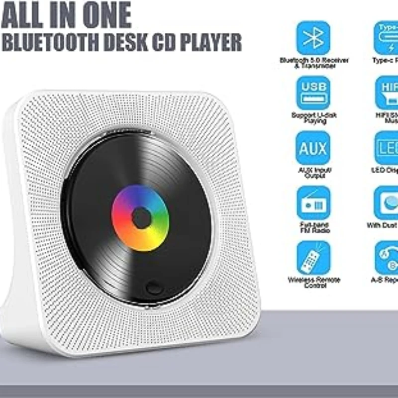 Portable CD Player For Home With Timer HiFi Speakers LCD Screen FM Radio