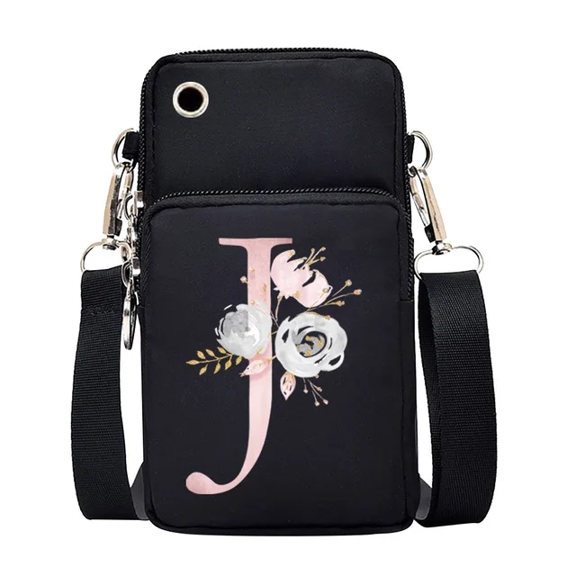 Waterproof Mobile Phone Bag for Iphone/huawei/xiaomi/samsung Universal Pink Flower 26 Letters Cell Phone Case Women Wrist Pack 7Pink flower J