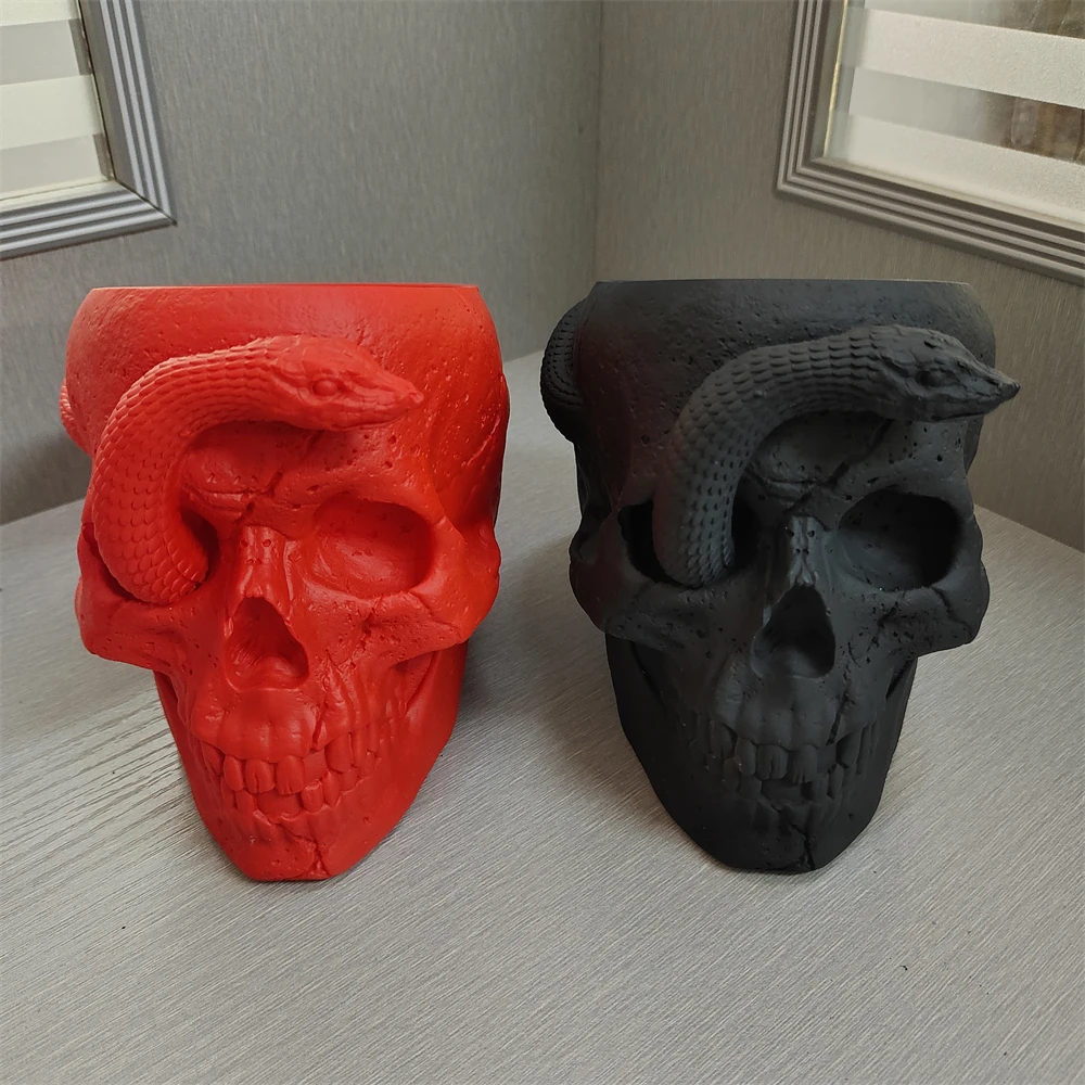 

Horror Skull Pen Holder Makeup Brush Holder Dressing Table Desk Storage Box Green Plant Flower Pot Halloween Skull Party Props