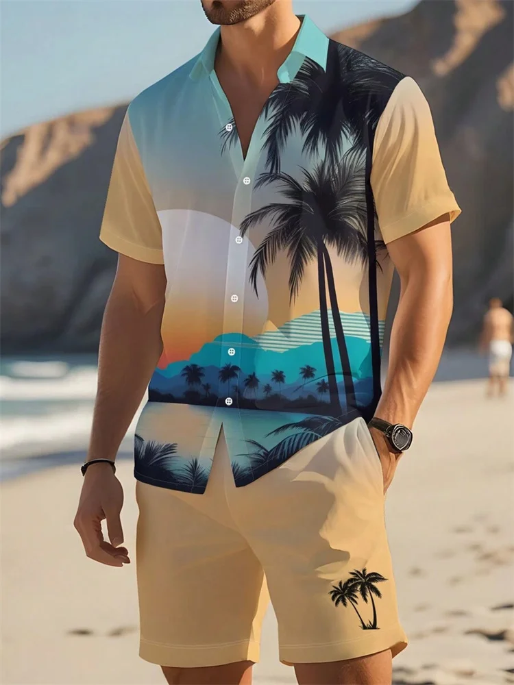 3D Plaid Print Men's Short-sleeved Shirt And Shorts Set Summer Daily Short-sleeved Shirt Outdoor Beach Men's Casual Shorts 5