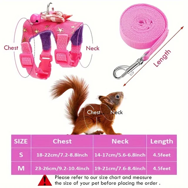 1Pc Hamster Harness And Leash Walking Set, Small Pet Clothes With Bow Bells, Safe And Comfortable Padded Vest, Hamster 2