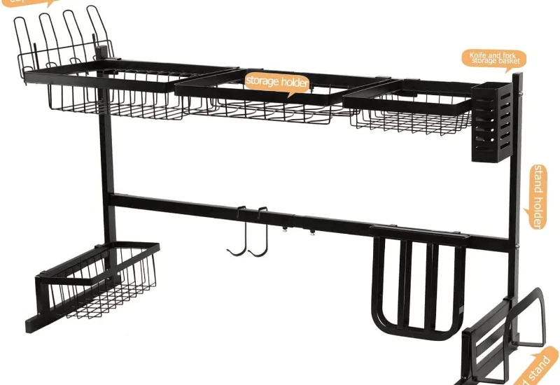 

2023 Stainless Steel Over the Sink Dish Rack (Large, Black)