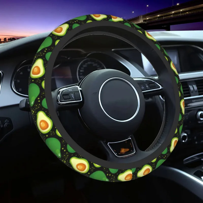 

Avocado Cartoon Car Steering Wheel Cover 38cm Elastic Avocados Lover Elastische Car-styling Car Accessories