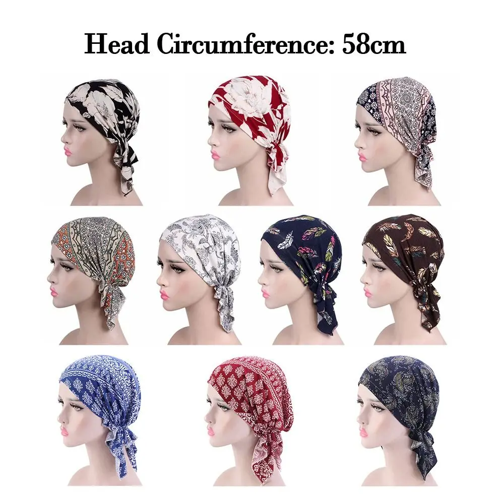 2023 Elastic Beanies Headwrap Sleep Caps Chemotherapy Hat Women National Wind Floral Print Turban Cotton Hat Bandana