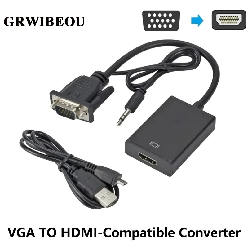 

GRWIBEOU 1080P VGA to HDMI-compatible Converter Adapter Cable with Audio Output VGA HD Adapter for PC laptop to HDTV Projector