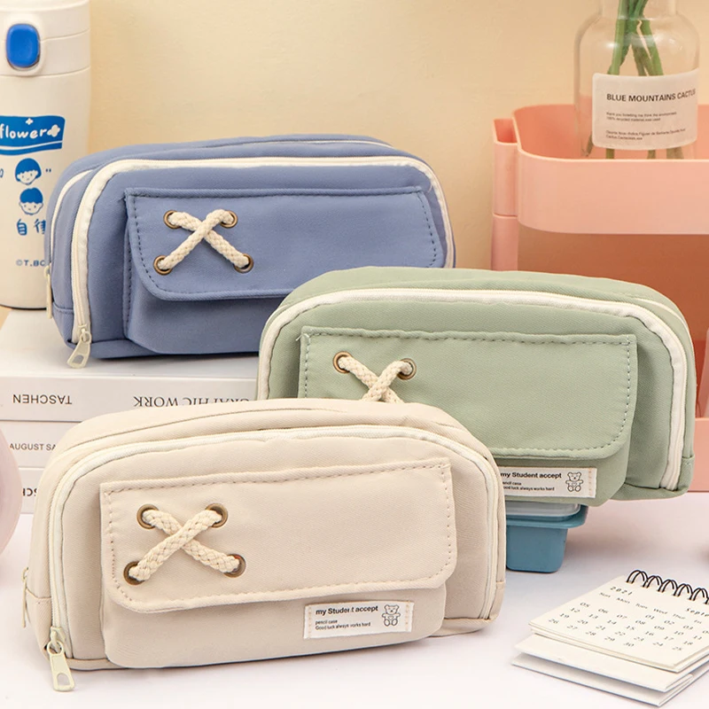 대용량 펜 가방 연필 케이스, 카와이 심플 스타일 연필 파우치, 학교 사무실 문구 정리함 용품, 3 레이어