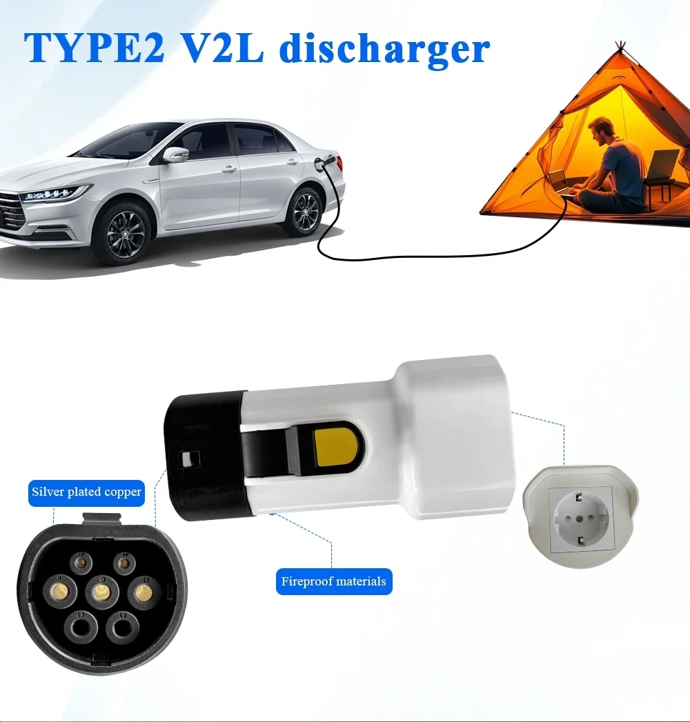 V2L Connector EV Charging Adapter Fit for BYD/MG/KIA/Hyundai Type2 V2L Discharger Vehicle to Load Discharger Adapter IEC62196 V2L Adapter