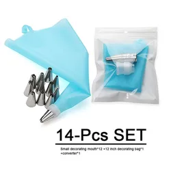 Deluxe Cake Decorating Kit with Silicone Pastry Bags and Stainless Steel Nozzles (14 Pcs Blue)