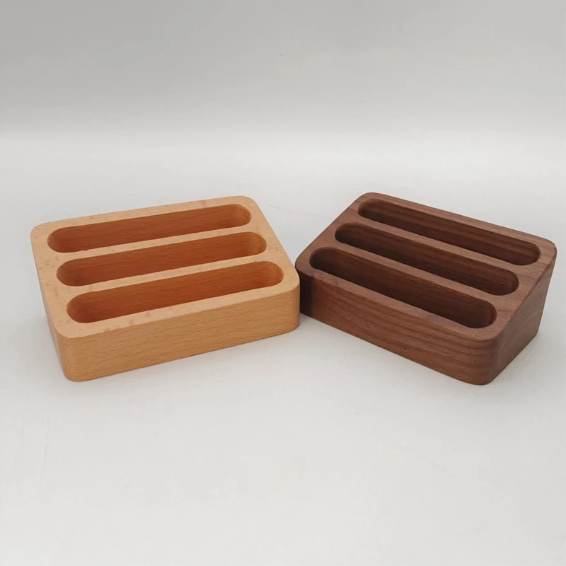 단단한 나무 데스크탑 명함 디스플레이 스탠드 3칸 카드 보관함 카드 상자 사무용품 카드 홀더 정리함