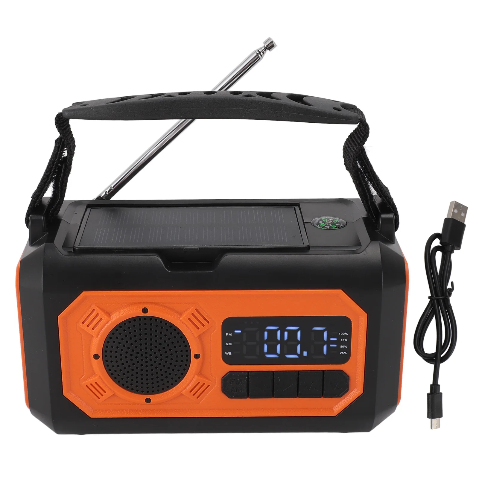 

12000mAh Solar Emergency Radio Hand Crank AM FM NOAA Radio With Flashlight Compass For Travel Camping