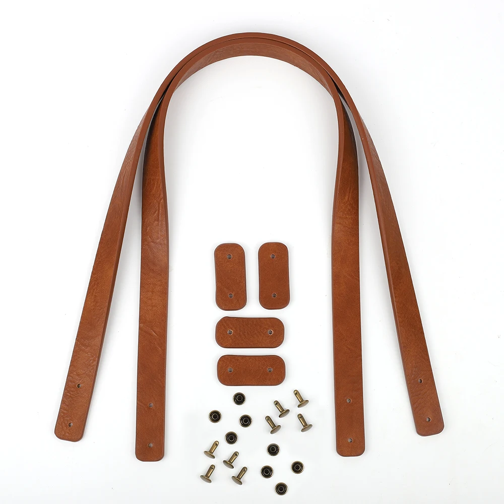 2pcs 60cm Leather Bag Strap with Rivets Women Shoulder Tote Bag Handles for Handbag Replacement Belt Accessories 1.8cm Wide Tan