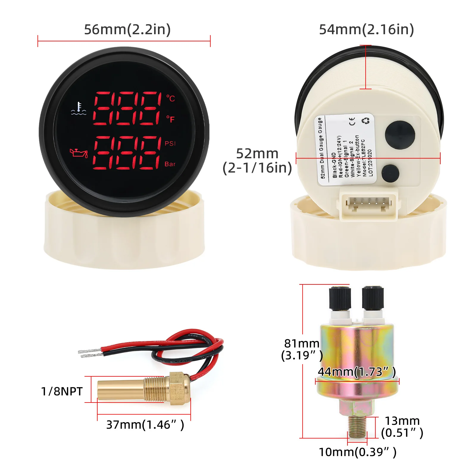 BOROCO Oil Pressure Gauge, 52mm/2in 12V Universal Car Electromagnetic Oil Pressure Gauge Indicator Auto Modified Meter